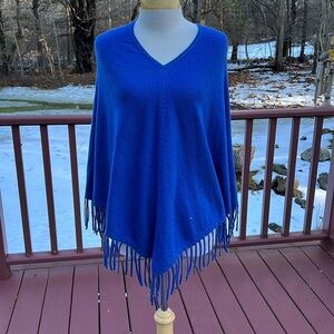 Roberta Roller Rabbit S/M, cashmere/wool blue fringe poncho.